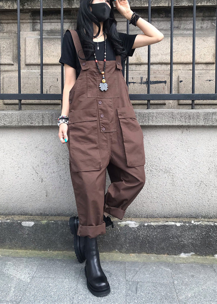 Organic Coffee Solid Overalls Jumpsuit Summer TY1001