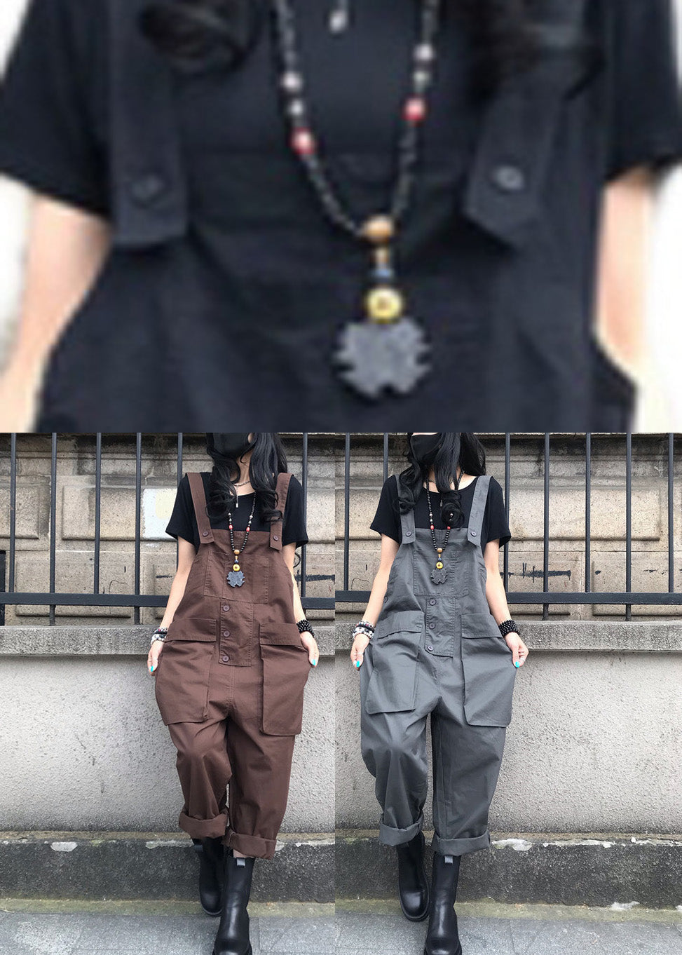 Organic Coffee Solid Overalls Jumpsuit Summer TY1001