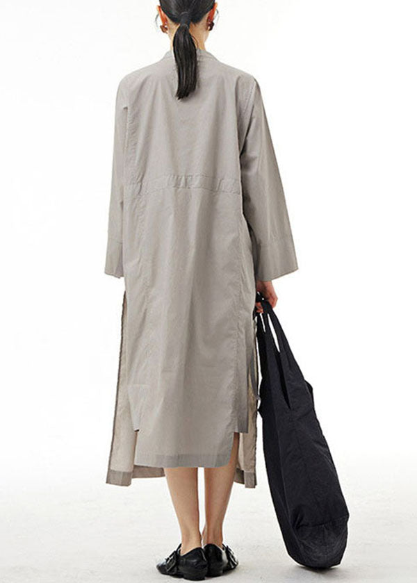 Organic Grey Pockets Wrinkled Patchwork Cotton Dress Spring LY1170