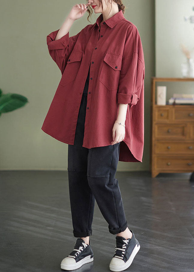 Original Design Red Oversized Applique Cotton Shirt Spring AC2028