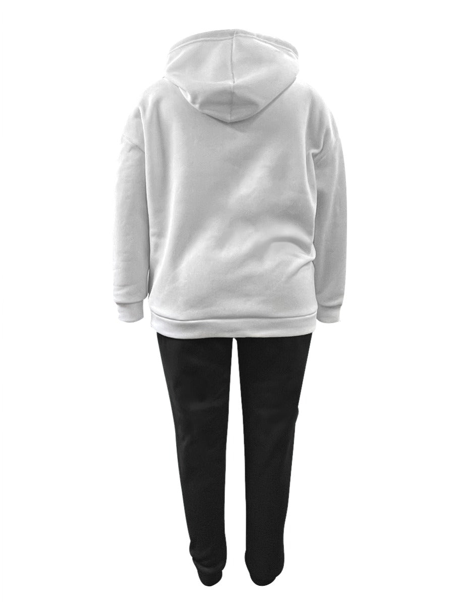Plus Size Lip Letter Print Kangaroo Pocket Tracksuit Set BO1113