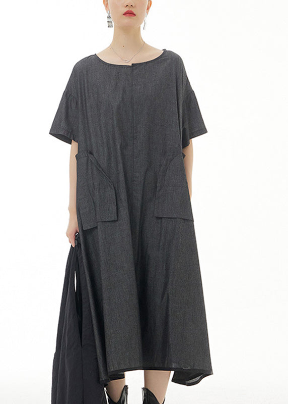 Plus Size Black Patchwork Solid Cotton Long Dress Summer LY1198