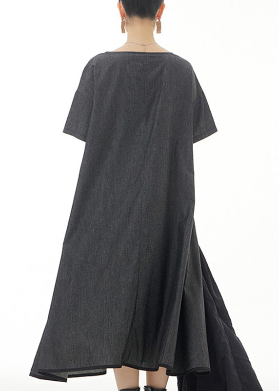 Plus Size Black Patchwork Solid Cotton Long Dress Summer LY1198