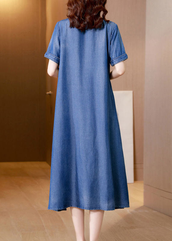 Plus Size Blue Embroideried Side Open Denim Dress Summer AC2029
