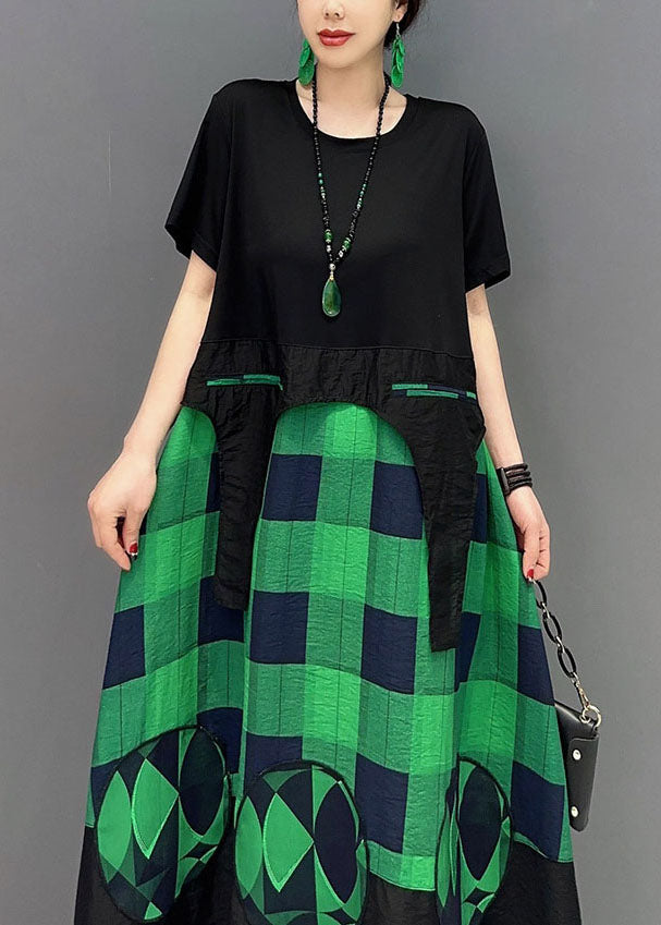 Plus Size Green Plaid Patchwork Exra Large Hem A Line Dresses Summer LY1568