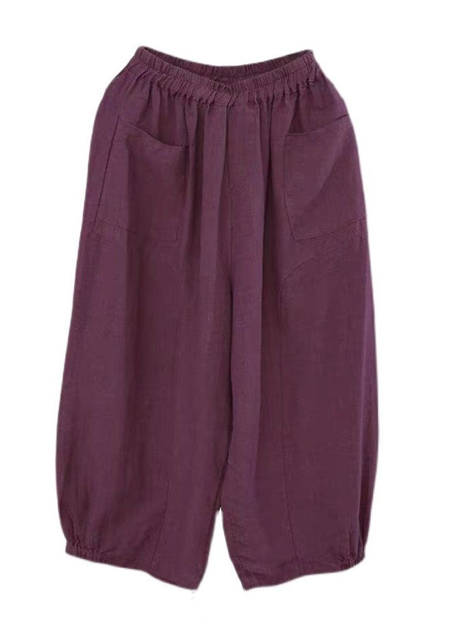 Purple Pockets Patchwork Linen Lantern Pants Summer LY0595