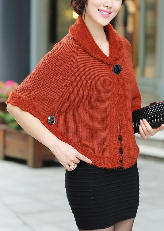 Red Peter Pan Collar Button Knit Cardigan Fall HA1003