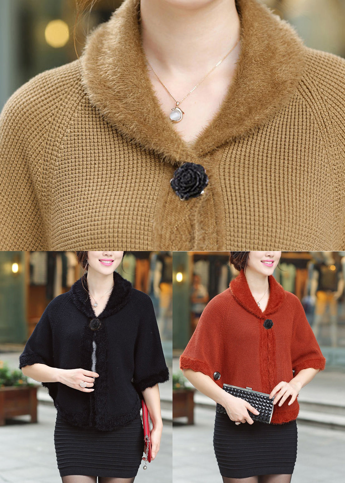Red Peter Pan Collar Button Knit Cardigan Fall HA1003