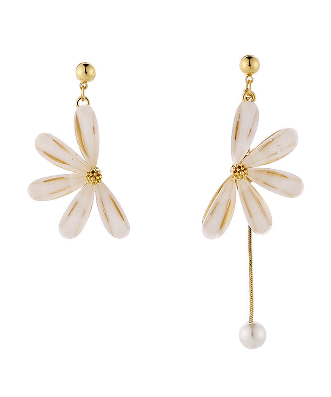 Retro Beige Asymmetricar Floral Alloy Pearl Resin Drop Earrings LY1786