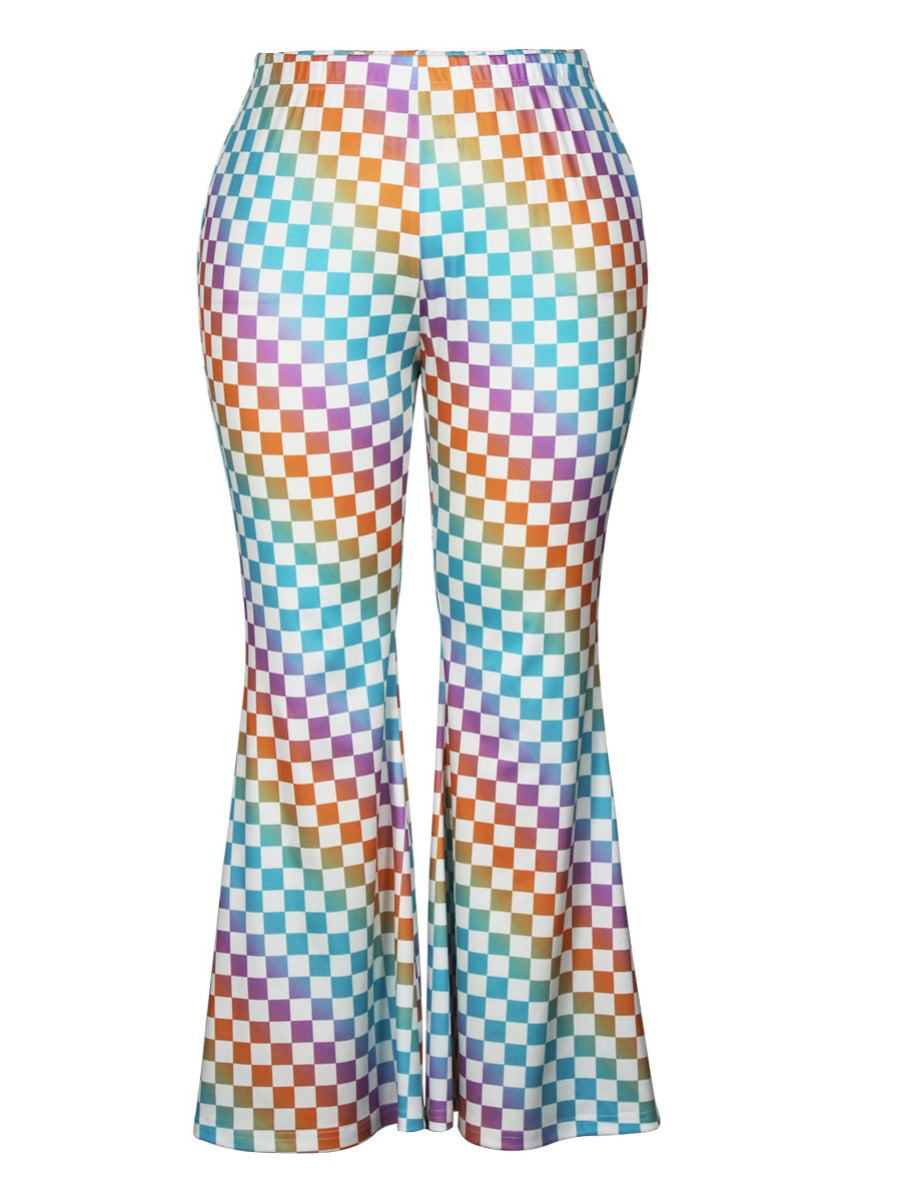 Plus Size High Waist Gradient Plaid Print Flared Pants AC203