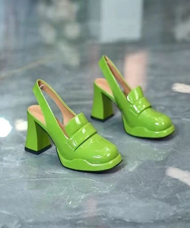 Simple Green Faux Leather Splicing Platform High Heels LY1754