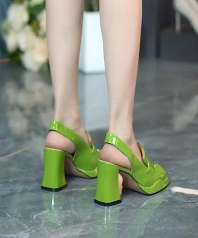 Simple Green Faux Leather Splicing Platform High Heels LY1754