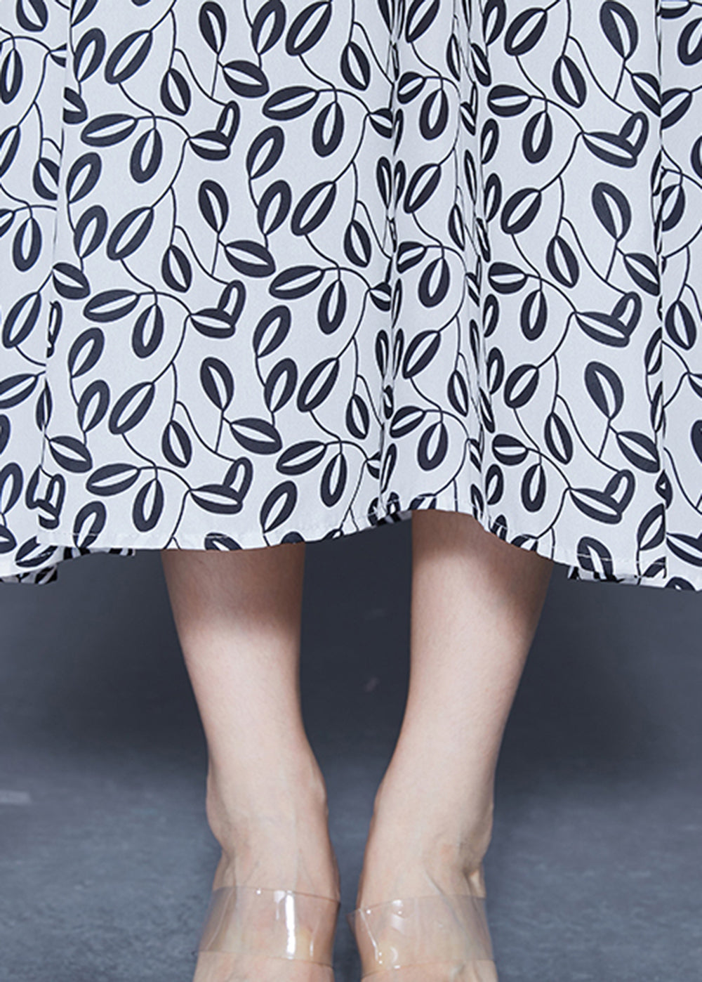 Simple White V Neck Oversized Print Chiffon Long Dresses Spring LY1849