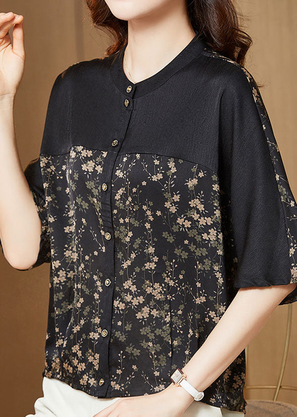 Small Floral Print Patchwork Silk T Shirts O Neck Summer LC0239