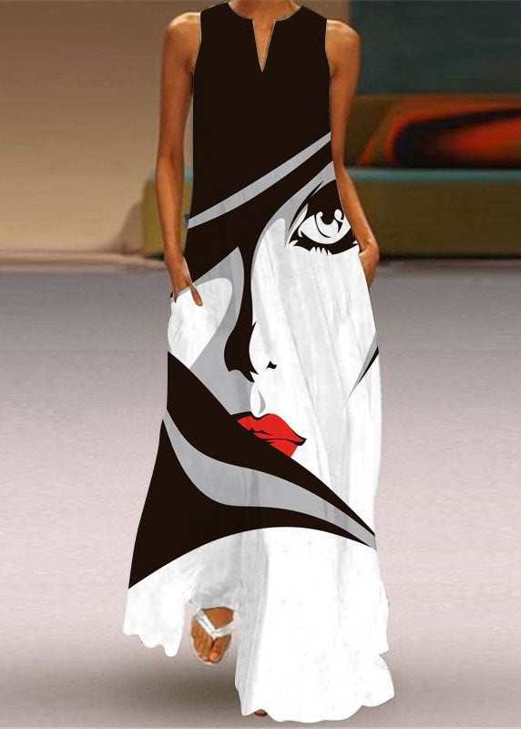 Style Colorblock V Neck Print Chiffon Dress Summer LY1928