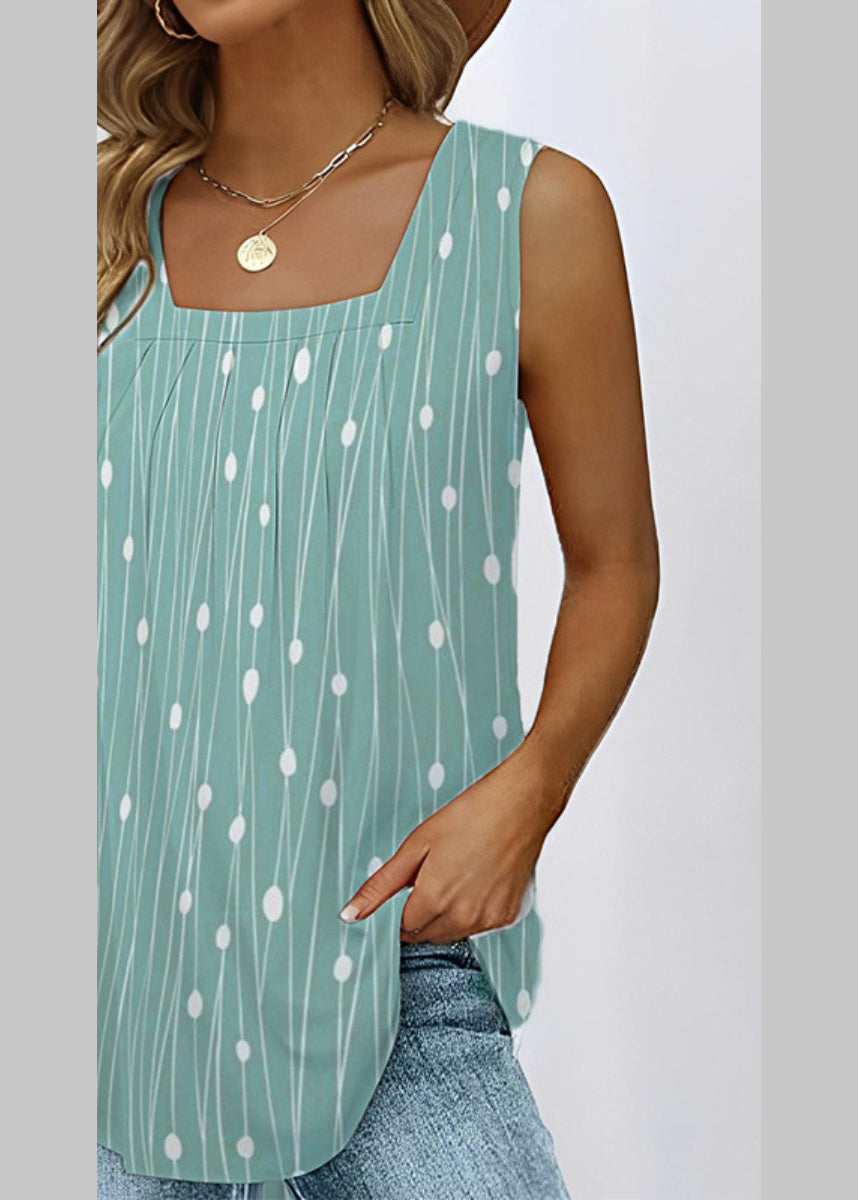 Style Grey Square Collar Dot Print Vest Summer LY1957