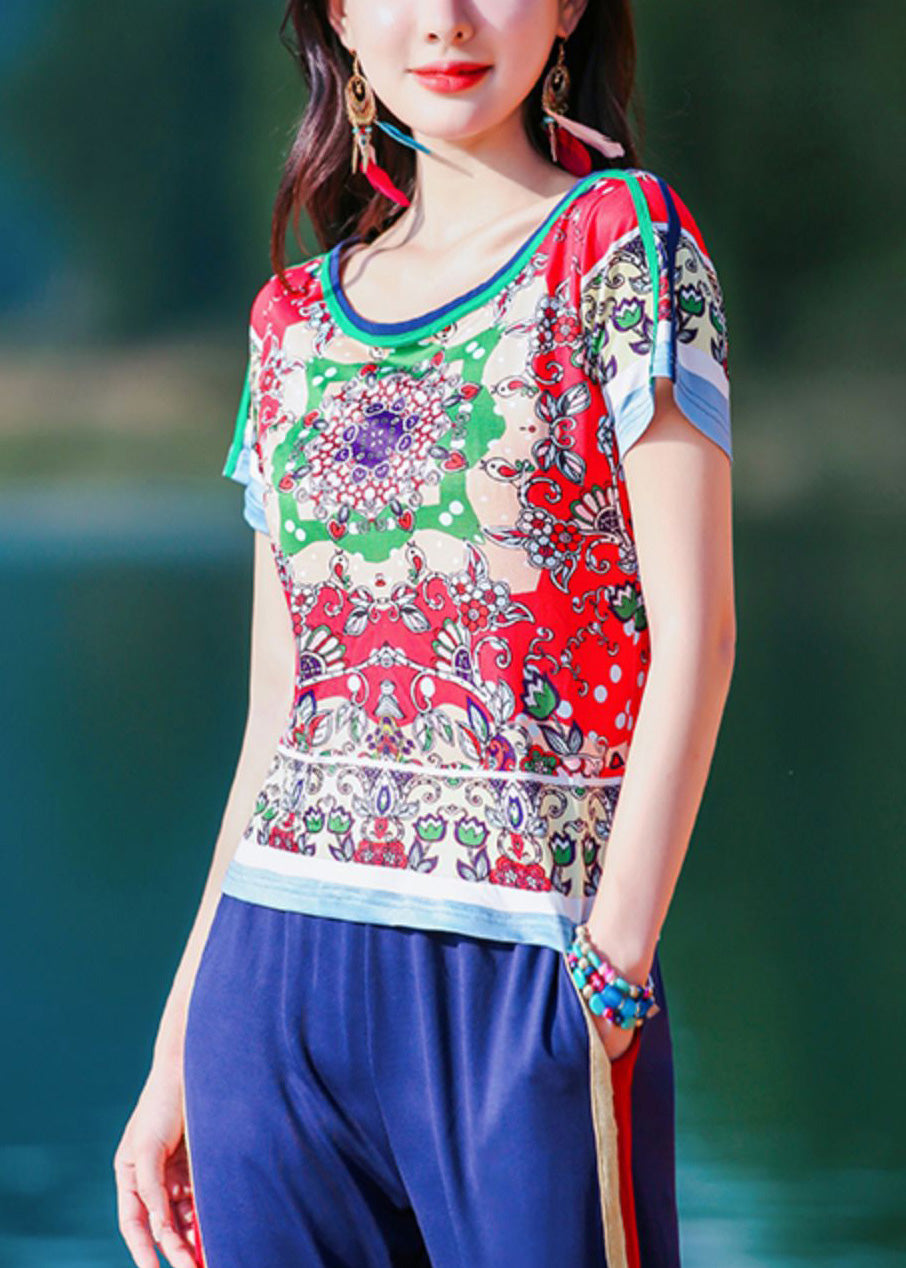 Style Orange O-Neck Print T Shirt Short Sleeve LY0194