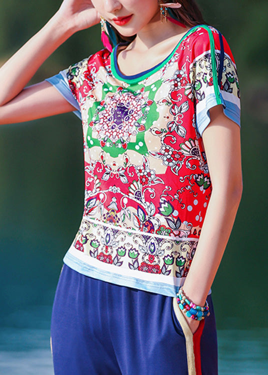 Style Orange O-Neck Print T Shirt Short Sleeve LY0194