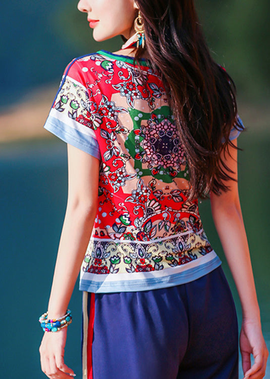 Style Orange O-Neck Print T Shirt Short Sleeve LY0194