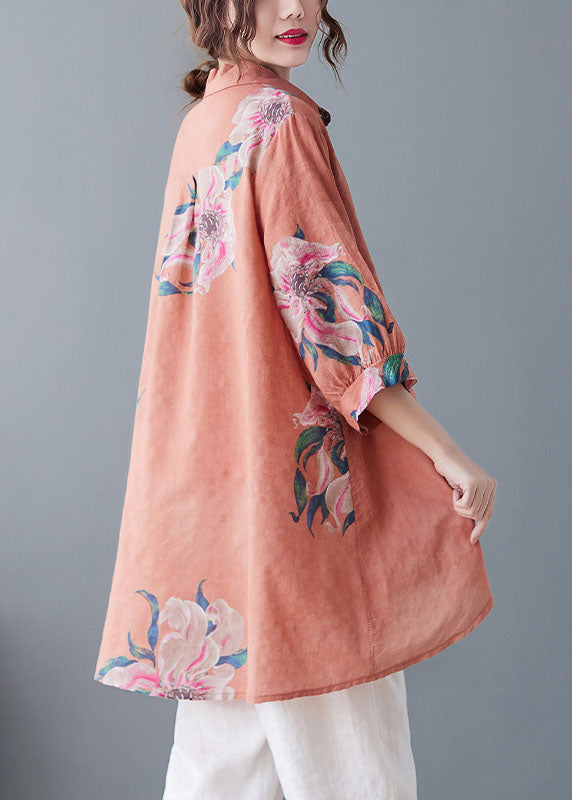 Style Yellow Oversized Print Cotton Shirt Top Half Sleeve LY1499