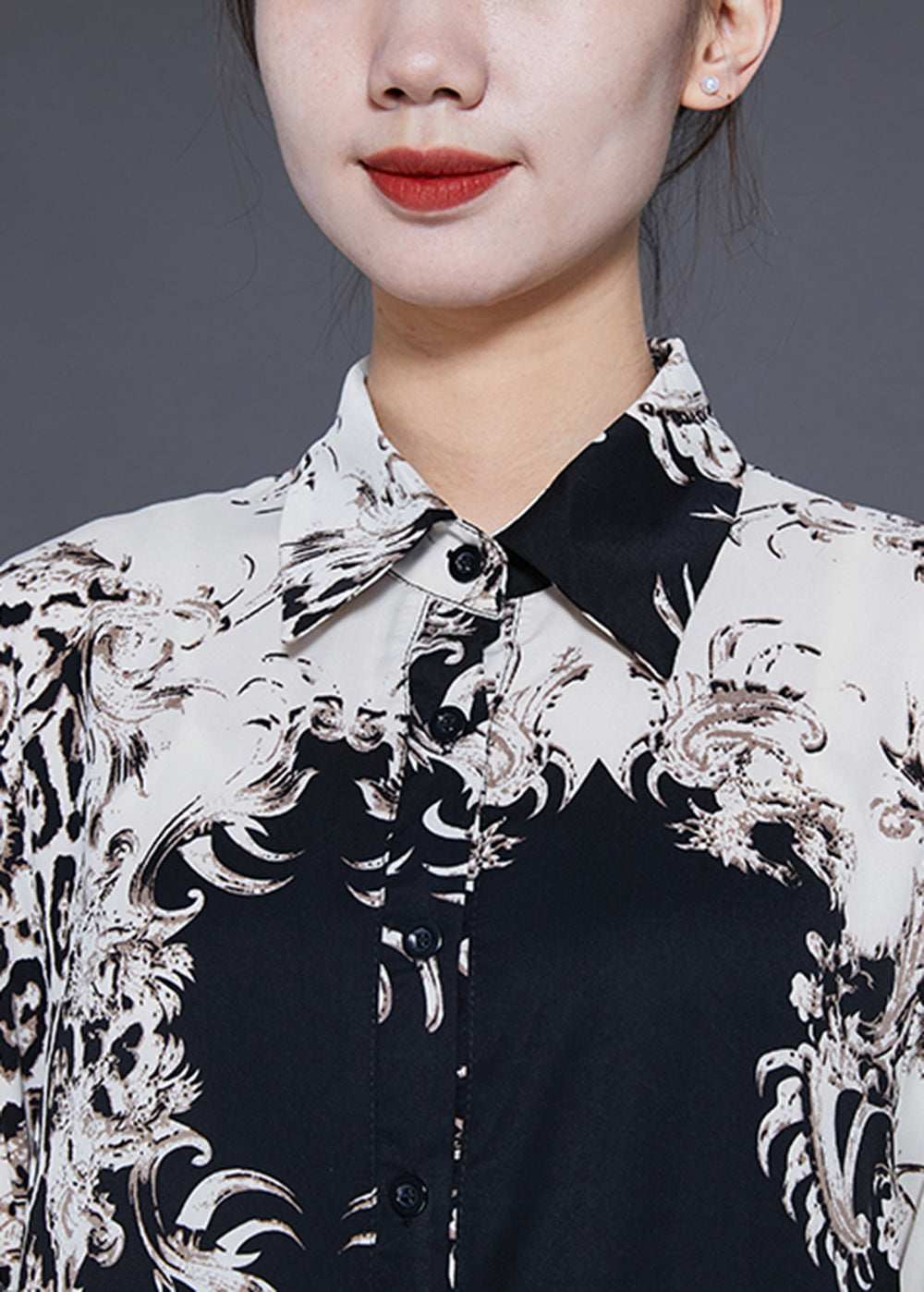 Stylish Colorblock Ruffled Oversized Print Chiffon Shirt Dress Spring LY1836