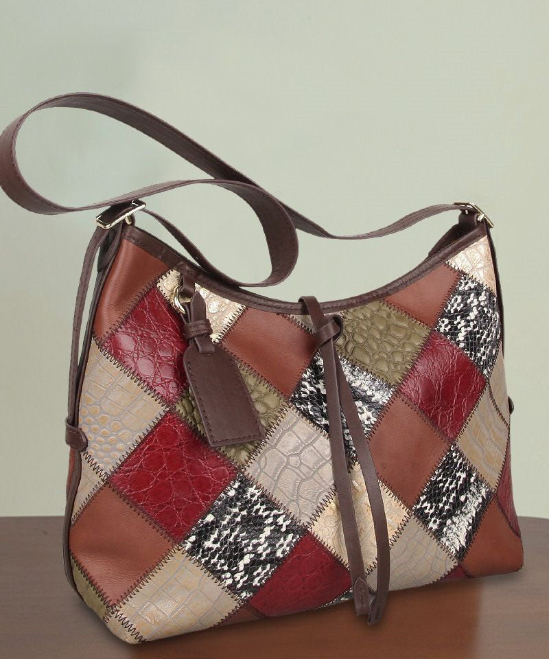 Stylish Colorblock Zippered Patchwork Calf Leather Tote Handbag LY1377