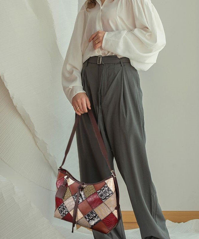 Stylish Colorblock Zippered Patchwork Calf Leather Tote Handbag LY1377