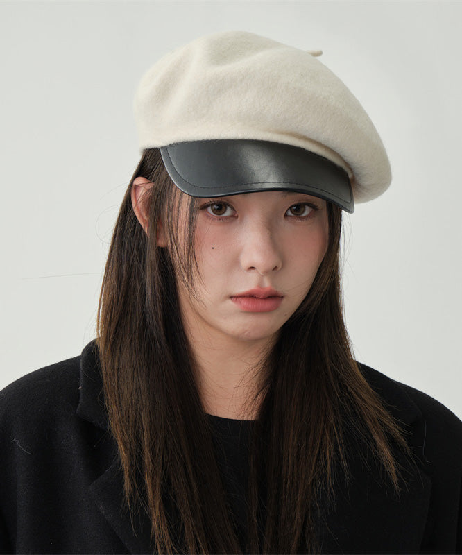 Stylish White Patchwork Solid Woolen Beret HatLY539