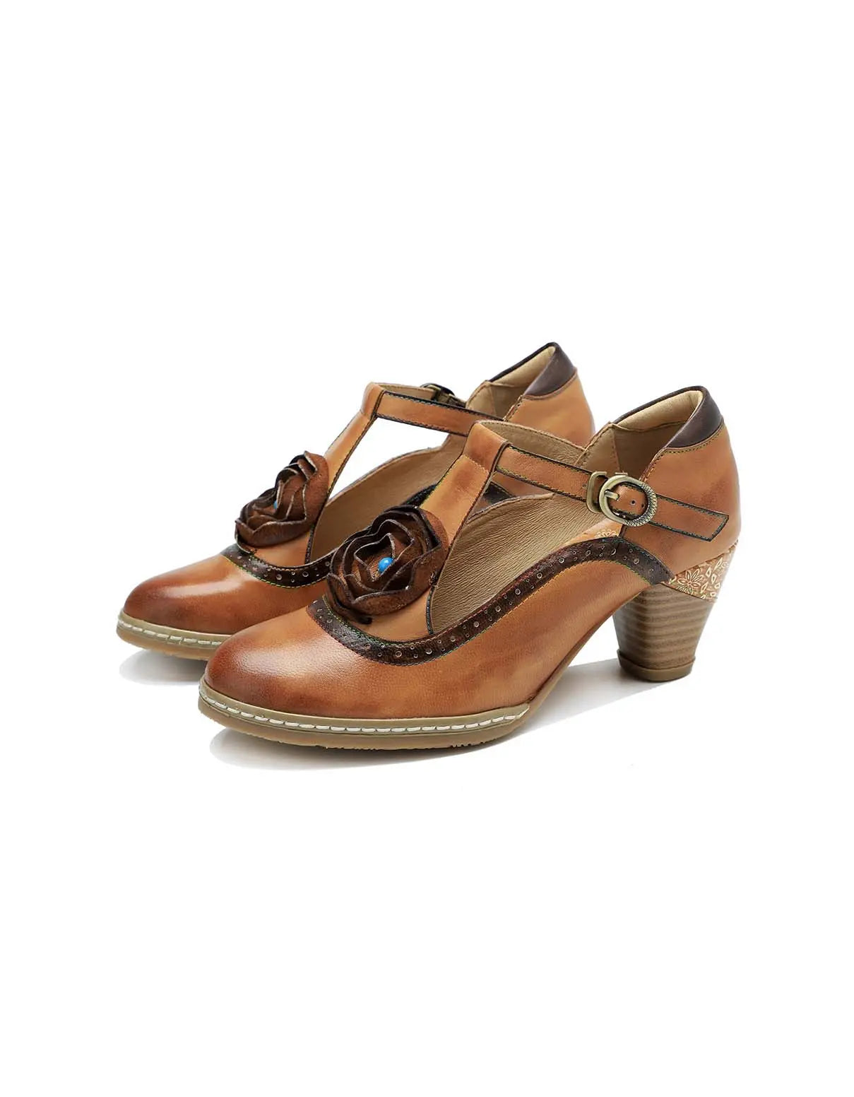 T-strap Vintage Elegant Chunky Heels Sandals Ada Fashion