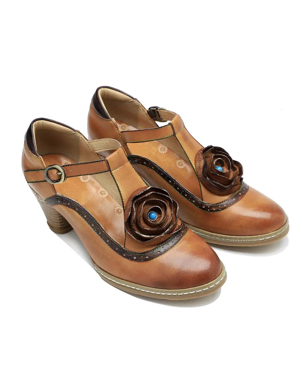 T-strap Vintage Elegant Chunky Heels Sandals Ada Fashion