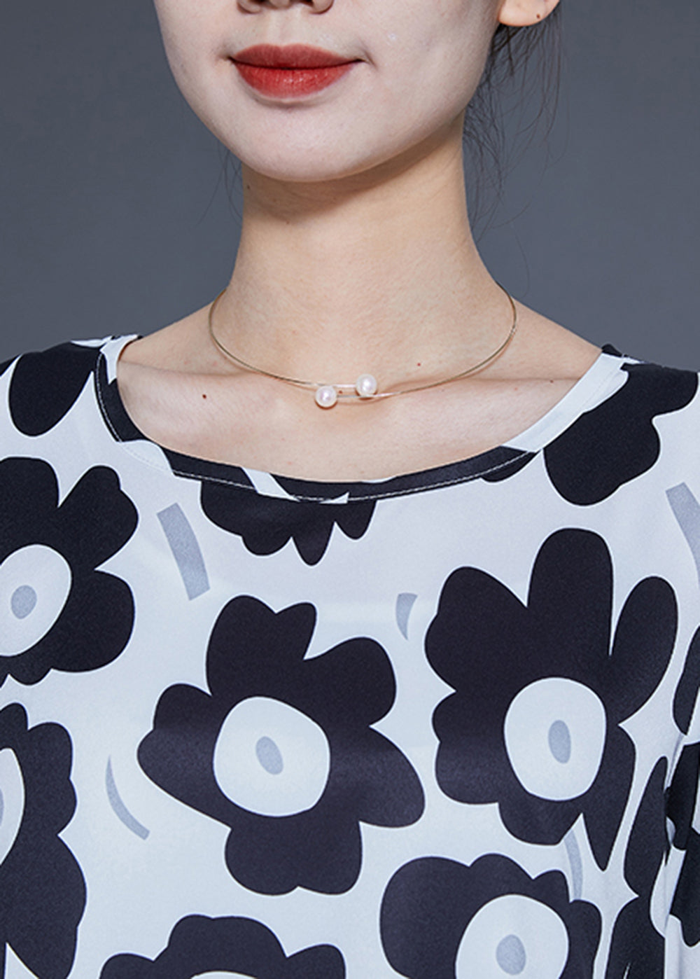 Unique Black O-Neck Sunflower Print Silk Dresses Bracelet Sleeve LY1823