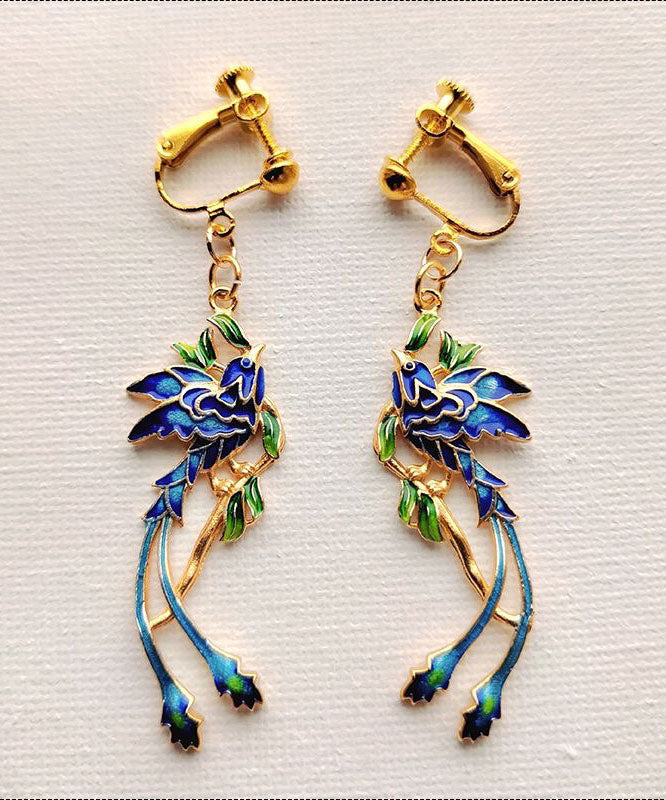 Unique Blue Sterling Silver Overgild Cloisonne Drop Earrings TW1025