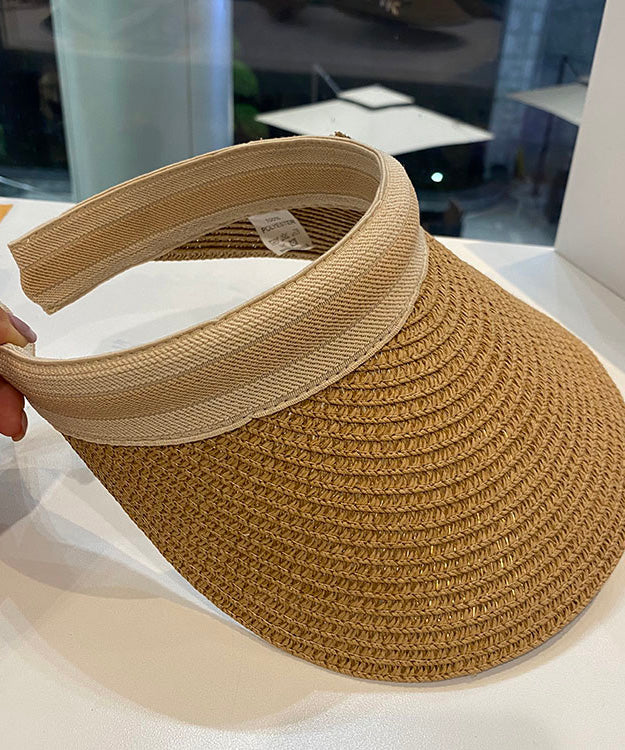 Unique Khaki Floral Straw Woven Floppy Sun Hat LY519