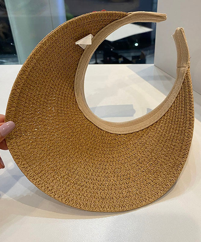 Unique Khaki Floral Straw Woven Floppy Sun Hat LY519