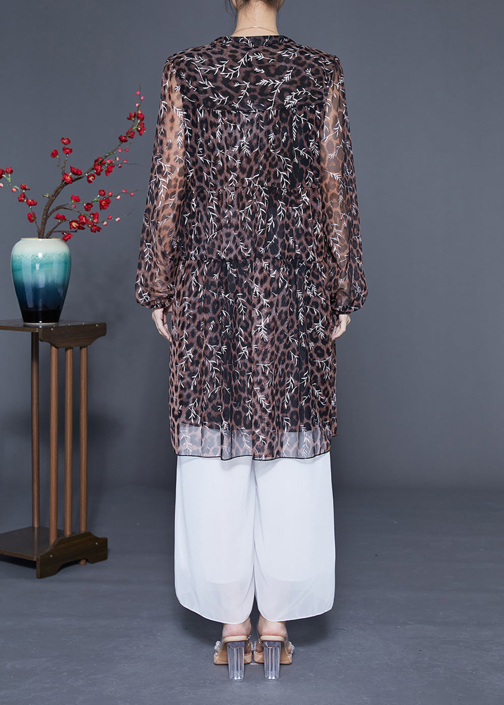 Unique Leopard Print Hollow Out Chiffon A Line Dress Summer LC0374