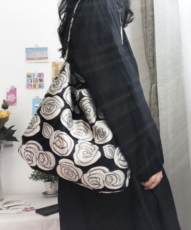 Vintage Black Rose Jacquard Organza Satchel Handbag LY1751