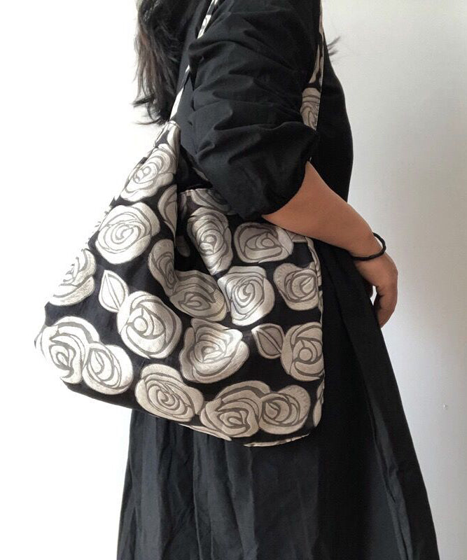 Vintage Black Rose Jacquard Organza Satchel Handbag LY1751