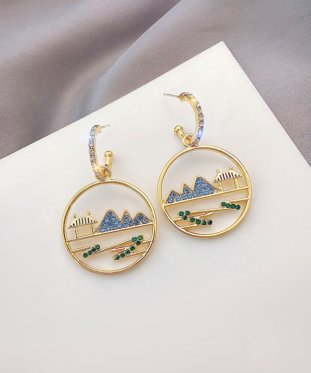 Vintage Blue Alloy Zircon Landscape Drop Earrings TW1046
