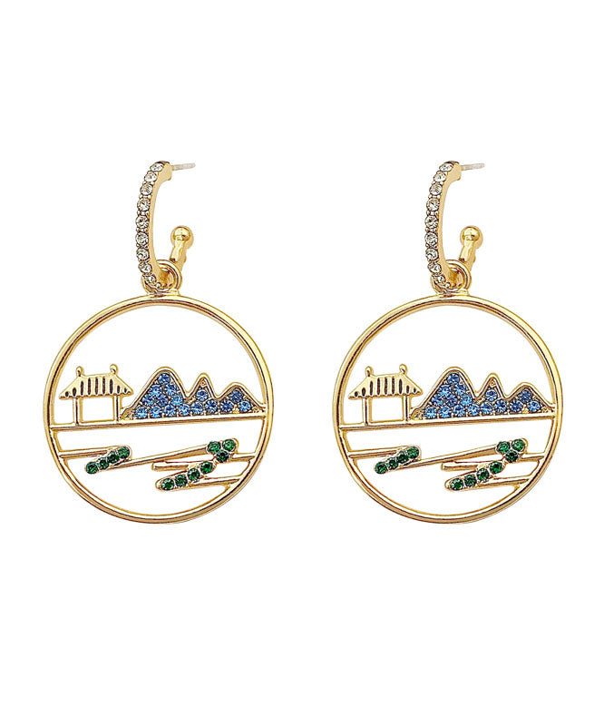 Vintage Blue Alloy Zircon Landscape Drop Earrings TW1046