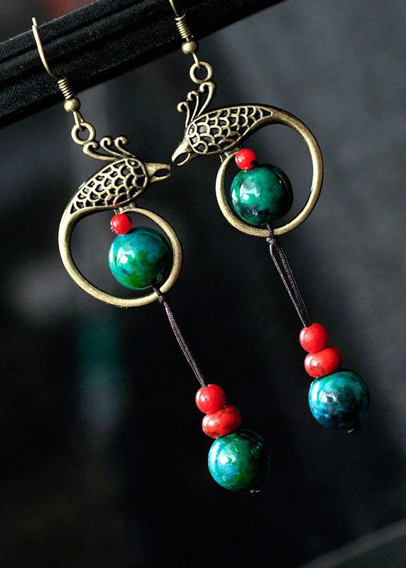 Vintage Bluebird Turquoise Original Design Copper Drop Earrings HE1019