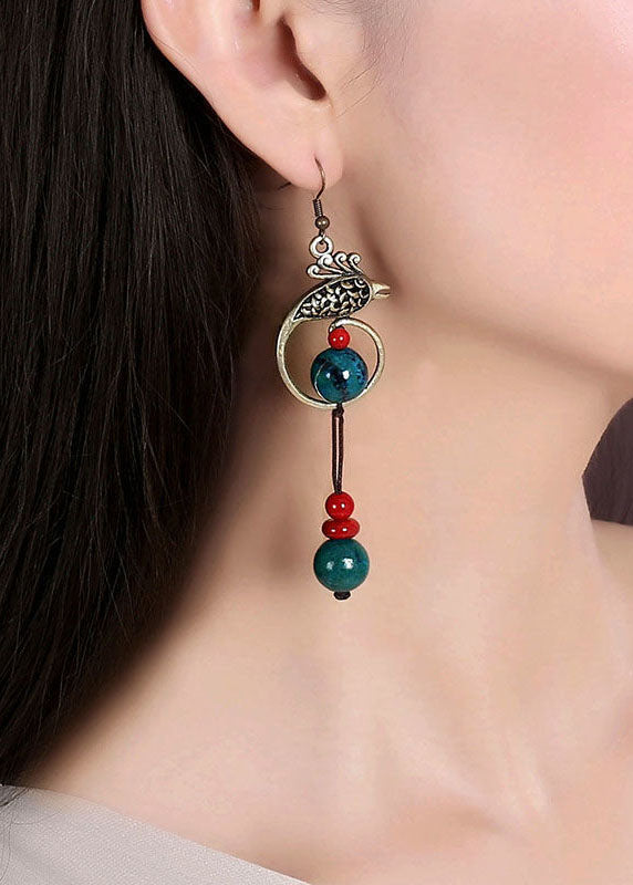 Vintage Bluebird Turquoise Original Design Copper Drop Earrings HE1019