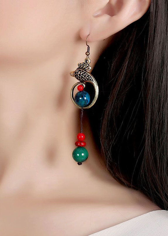 Vintage Bluebird Turquoise Original Design Copper Drop Earrings HE1019