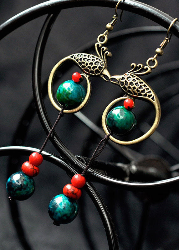 Vintage Bluebird Turquoise Original Design Copper Drop Earrings HE1019