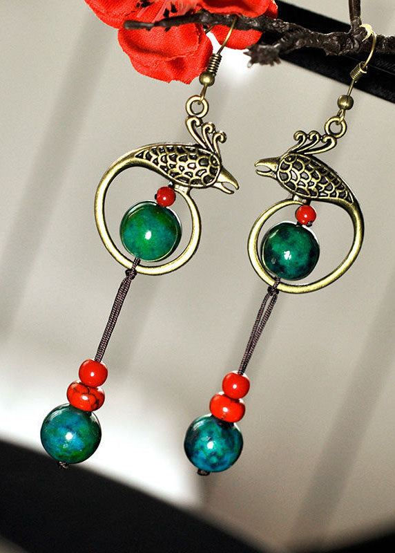 Vintage Bluebird Turquoise Original Design Copper Drop Earrings HE1019