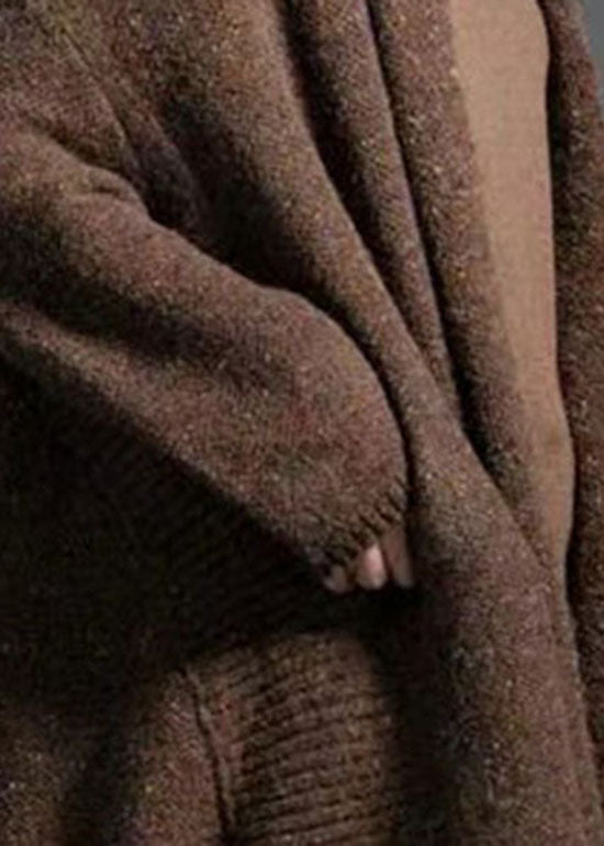 Vintage Coffee V Neck Patchwork Wool Knitting Cardigan Spring LY0011