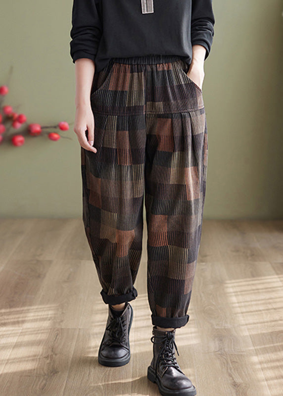 Vintage Plaid Patchwork High Waist Denim Harem Pants Summer TQ1050