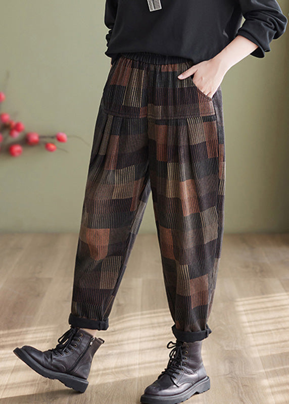 Vintage Plaid Patchwork High Waist Denim Harem Pants Summer TQ1050