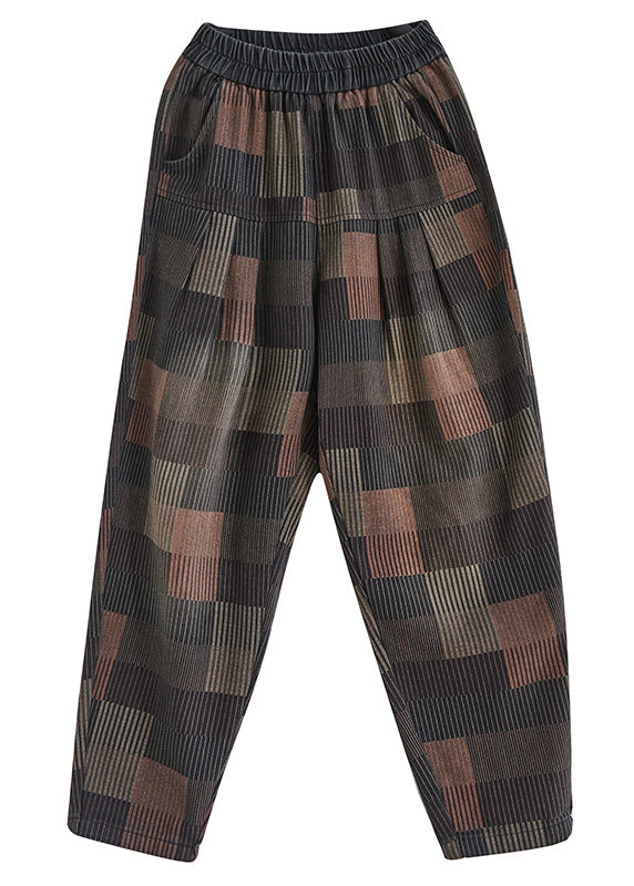 Vintage Plaid Patchwork High Waist Denim Harem Pants Summer TQ1050