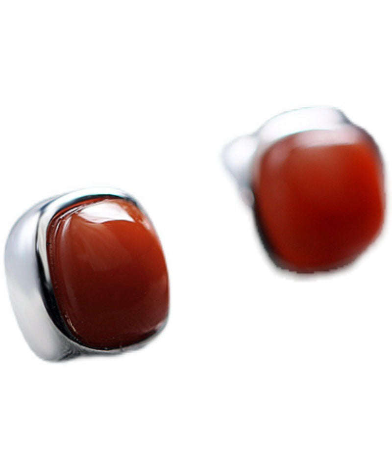 Vintage Red Sterling Silver Inlaid Agate Stud Earrings TW1034