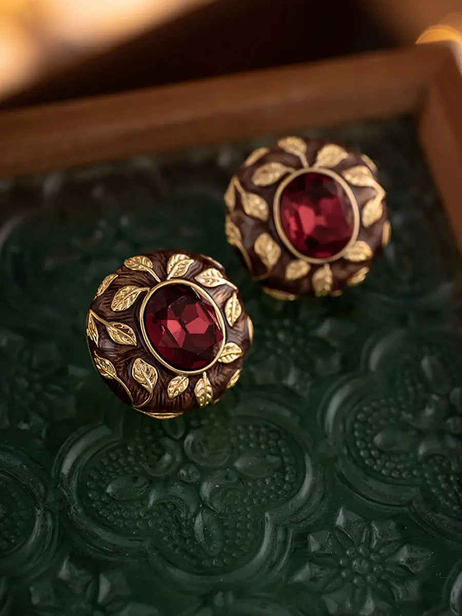 Vintage Women Leaf Copper Round Earrings Ada Fashion